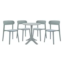 Outdoor Resin Dining Set with 1 Round Table and 4 Stackable Chairs - Grey Discount