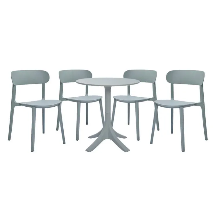 Outdoor Resin Dining Set with 1 Round Table and 4 Stackable Chairs - Grey Discount