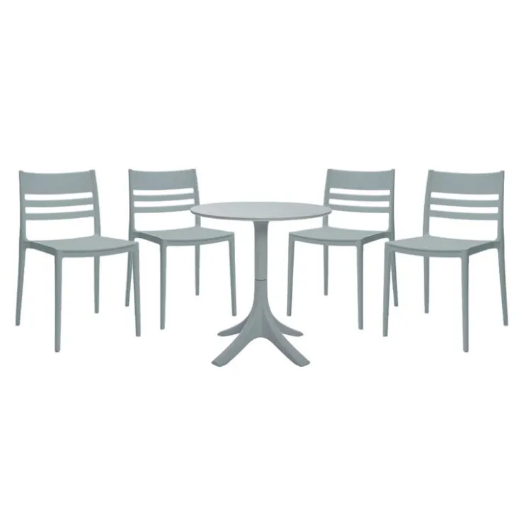 Outdoor Resin Dining Set with 1 Round Table and 4 Stackable Chairs - Grey Discount