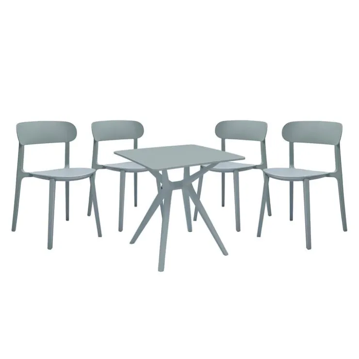 Outdoor Resin Dining Set with 1 Square Table and 4 Stackable Chairs - Grey