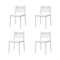 Outdoor Resin Stackable Chairs with Square Seat and Back (Set of 4) - White White 01 Hot