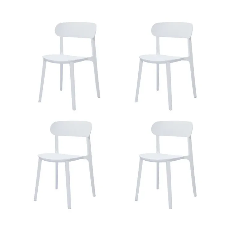 Outdoor Resin Stackable Chairs with Round Seat and Back (Set of 4) - White White 01 New