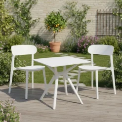 Outdoor Resin Stackable Chairs with Round Seat and Back (Set of 4) - White White 01 New