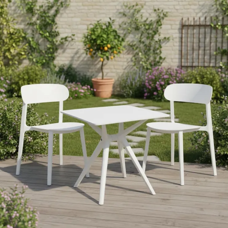 Outdoor Resin Stackable Chairs with Round Seat and Back (Set of 4) - White White 01 New