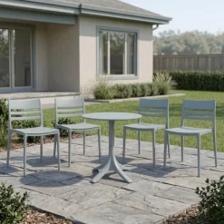 Outdoor Resin Stackable Chairs with Square Seat and Back (Set of 4) - Grey Light grey 43 Outlet
