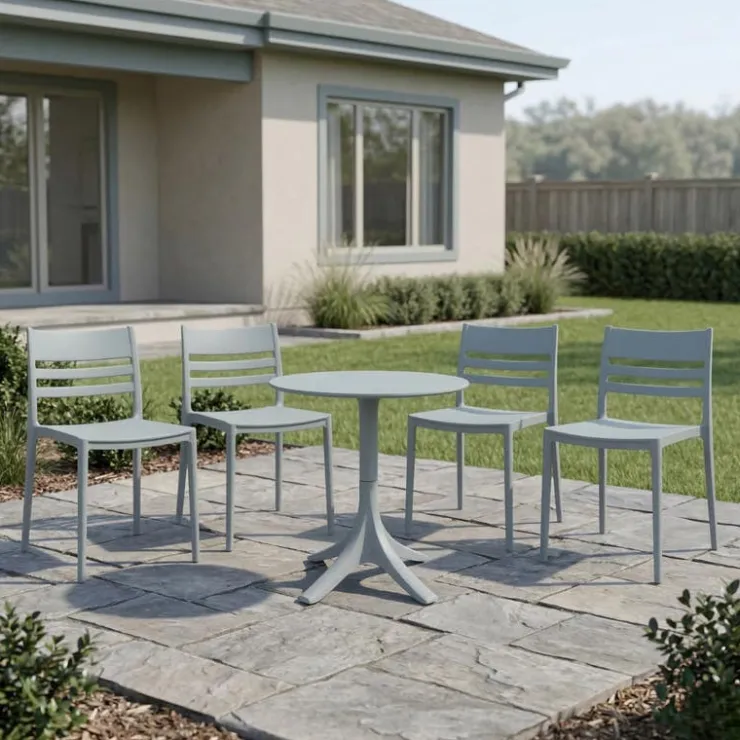 Outdoor Resin Stackable Chairs with Square Seat and Back (Set of 4) - Grey Light grey 43 Outlet