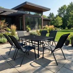Outdoor Steel Rectangular Dining Table Black Online