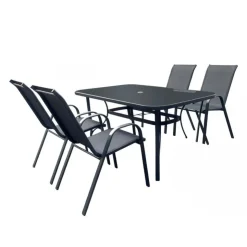 Outdoor Steel Rectangular Dining Table with 4 Chairs Black New