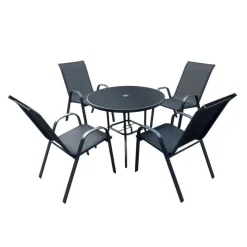 Outdoor Steel Round Dining Table with 4 Chairs Black