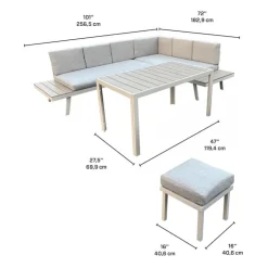 Outdoor Steel Sectional with Dining Table and 2 Stools Beige Discount