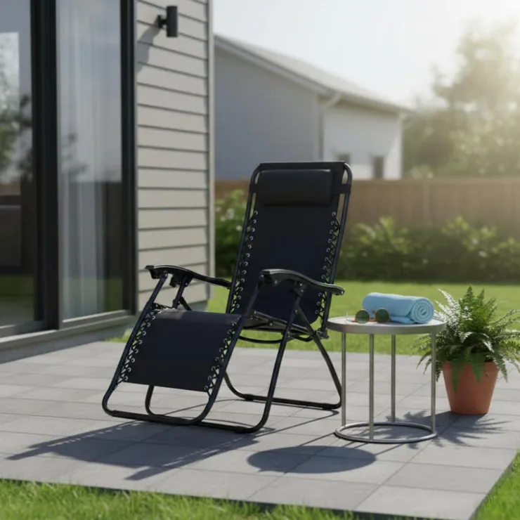 Outdoor Textilene Zero Gravity Folding Chair – Black Black frame/ Black fabric Hot