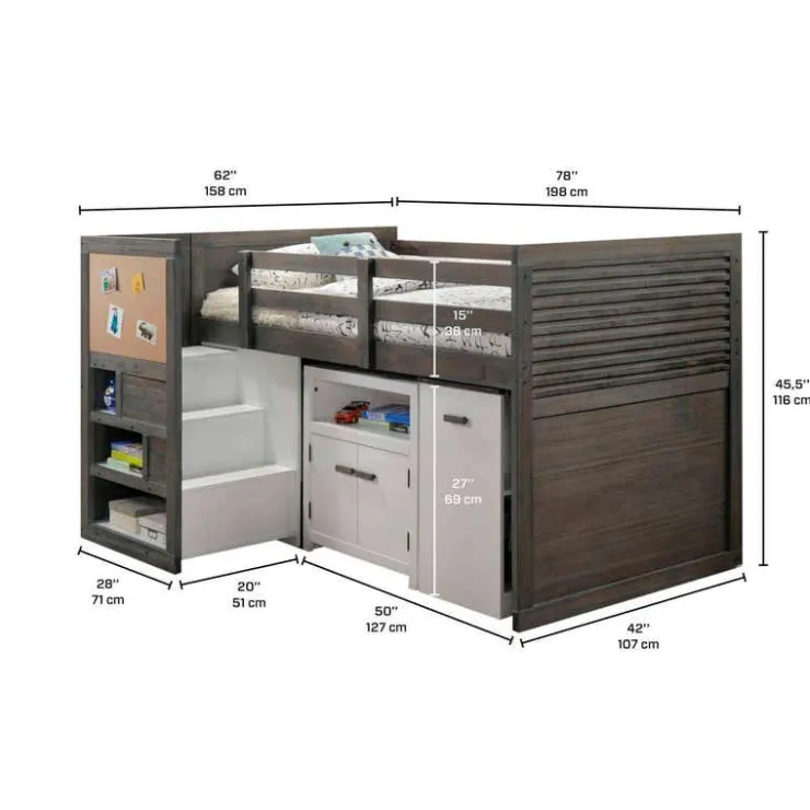 5-Piece Twin Loft Bed with Storage and Desk (39") Grey Best