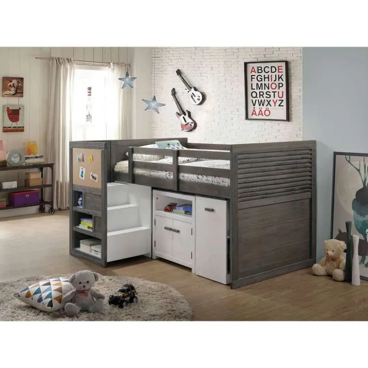 5-Piece Twin Loft Bed with Storage and Desk (39") Grey Best