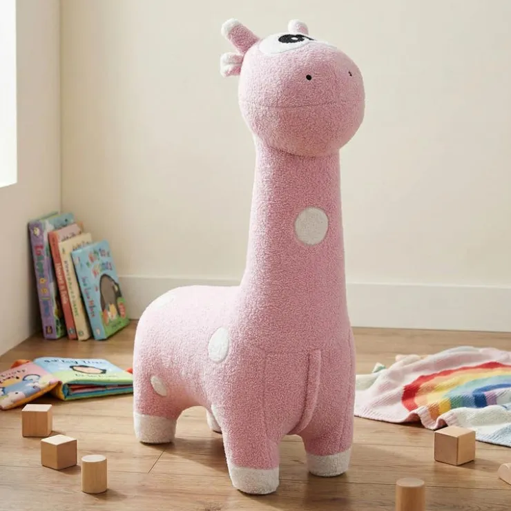 Giraffe-Shaped Kids Pouf – 29.5" x 11.4" x 40.2" Pink Clearance