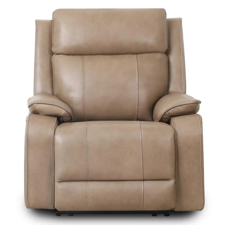 Power Leather Recliner with Adjustable Headrest - Taupe Mole Hot