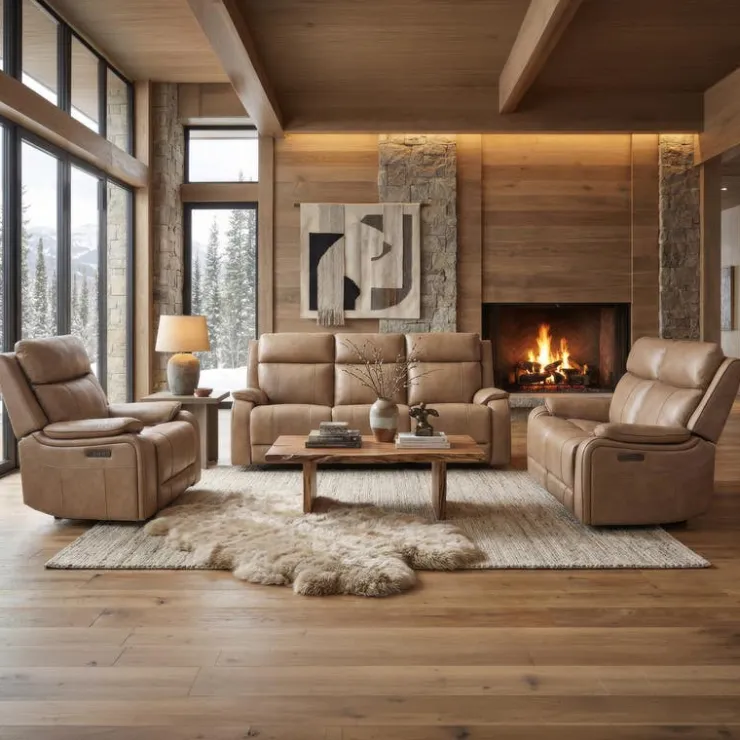 Power Leather Recliner with Adjustable Headrest - Taupe Mole Hot