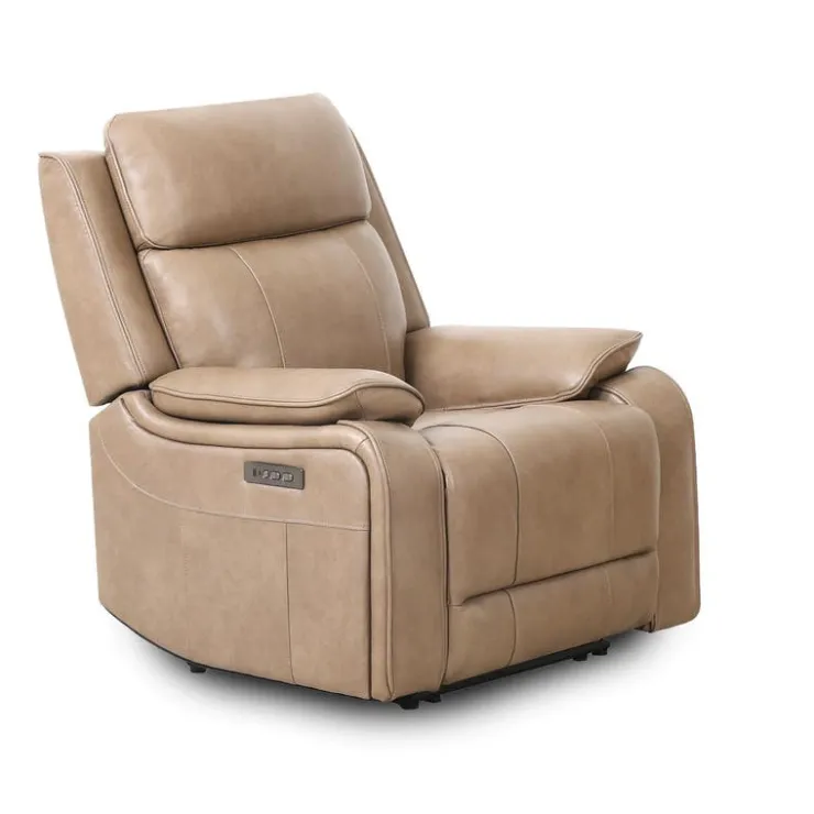 Power Leather Recliner with Adjustable Headrest - Taupe Mole Hot