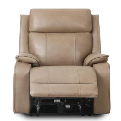 Power Leather Recliner with Adjustable Headrest - Taupe Mole Hot