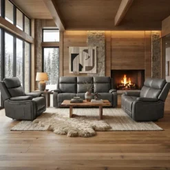 Power Leather Recliner with Adjustable Headrest - Grey Charocal grey Clearance