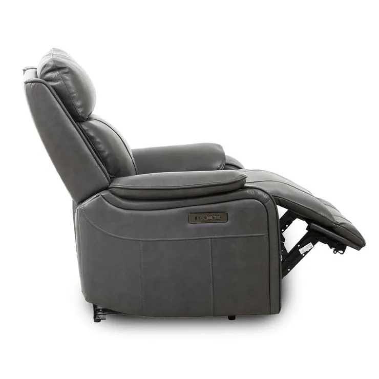 Power Leather Recliner with Adjustable Headrest - Grey Charocal grey Clearance