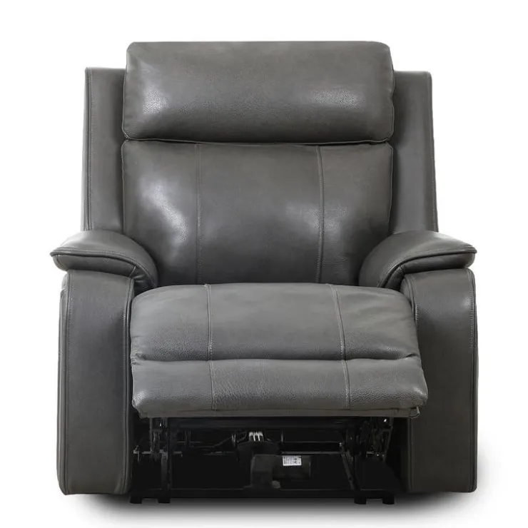 Power Leather Recliner with Adjustable Headrest - Grey Charocal grey Clearance