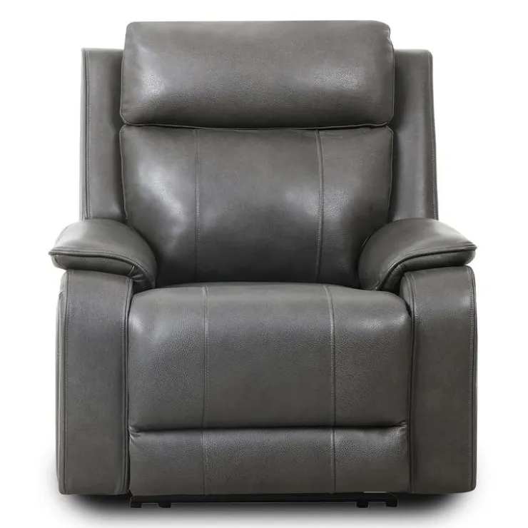 Power Leather Recliner with Adjustable Headrest - Grey Charocal grey Clearance