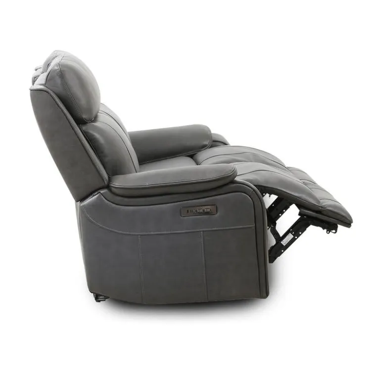 Power Leather Reclining Loveseat with Adjustable Headrests - Grey Charocal grey Clearance