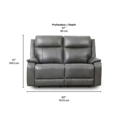 Power Leather Reclining Loveseat with Adjustable Headrests - Grey Charocal grey Clearance