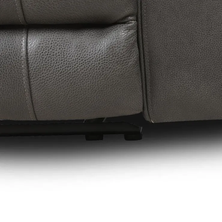 Power Leather Reclining Loveseat with Adjustable Headrests - Grey Charocal grey Clearance