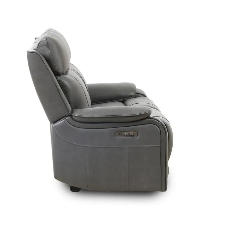 Power Leather Reclining Loveseat with Adjustable Headrests - Grey Charocal grey Clearance