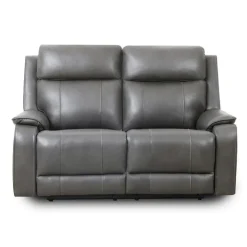 Power Leather Reclining Loveseat with Adjustable Headrests - Grey Charocal grey Clearance