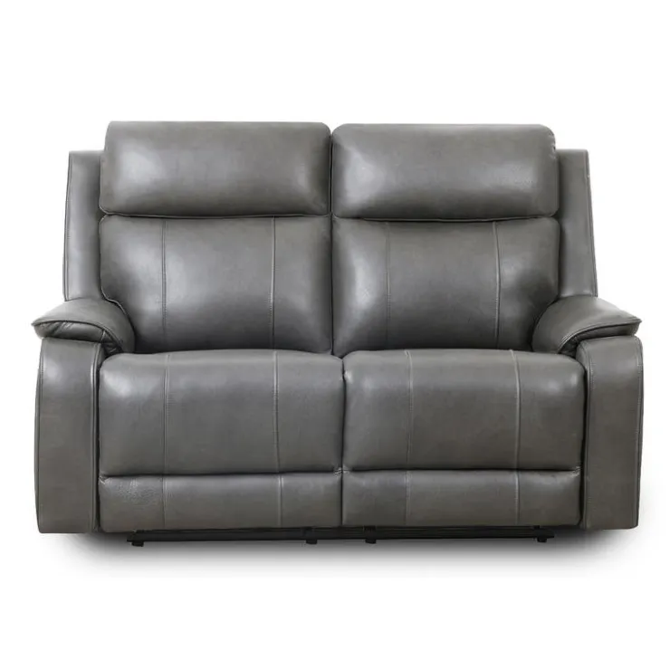 Power Leather Reclining Loveseat with Adjustable Headrests - Grey Charocal grey Clearance