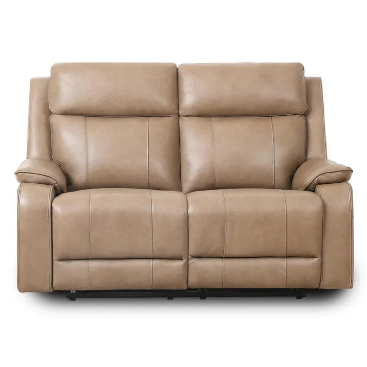 Power Leather Reclining Loveseat with Adjustable Headrests - Taupe Mole Best