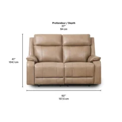 Power Leather Reclining Loveseat with Adjustable Headrests - Taupe Mole Best