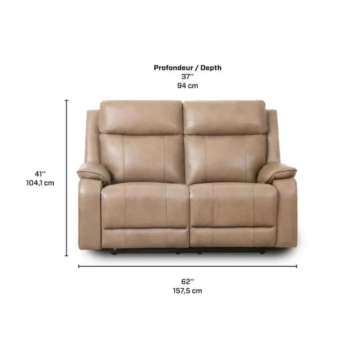Power Leather Reclining Loveseat with Adjustable Headrests - Taupe Mole Best