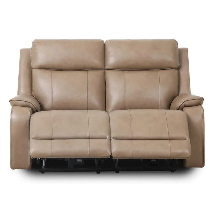 Power Leather Reclining Loveseat with Adjustable Headrests - Taupe Mole Best