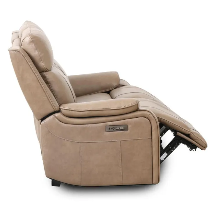 Power Leather Reclining Loveseat with Adjustable Headrests - Taupe Mole Best