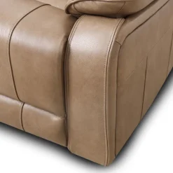 Power Leather Reclining Loveseat with Adjustable Headrests - Taupe Mole Best