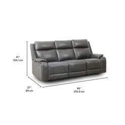 Power Leather Reclining Sofa with Adjustable Headrests - Grey Charocal grey Clearance