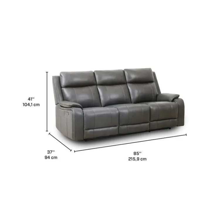 Power Leather Reclining Sofa with Adjustable Headrests - Grey Charocal grey Clearance