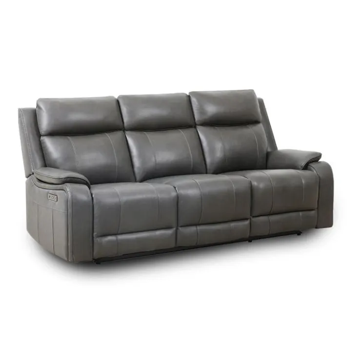 Power Leather Reclining Sofa with Adjustable Headrests - Grey Charocal grey Clearance