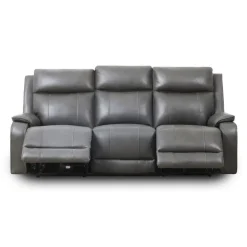 Power Leather Reclining Sofa with Adjustable Headrests - Grey Charocal grey Clearance