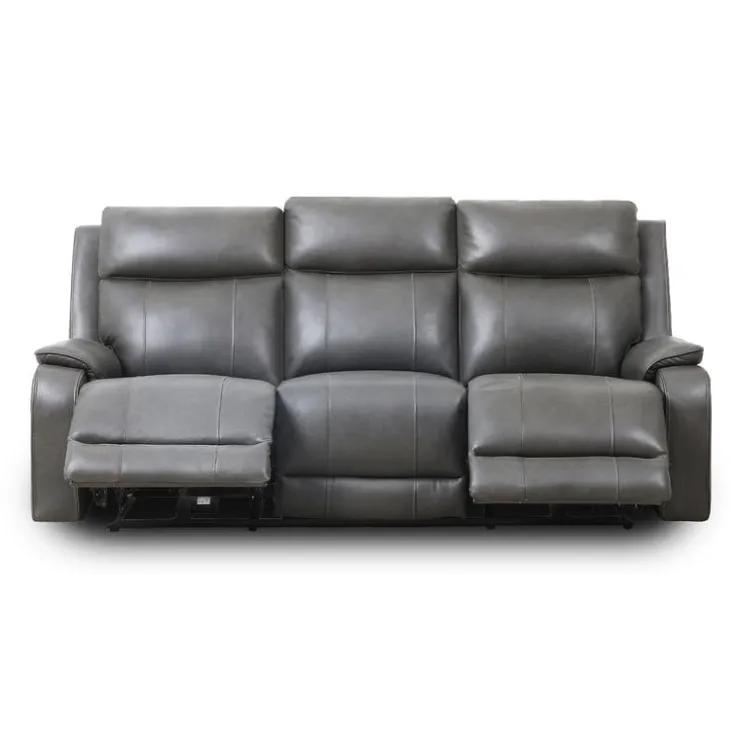 Power Leather Reclining Sofa with Adjustable Headrests - Grey Charocal grey Clearance