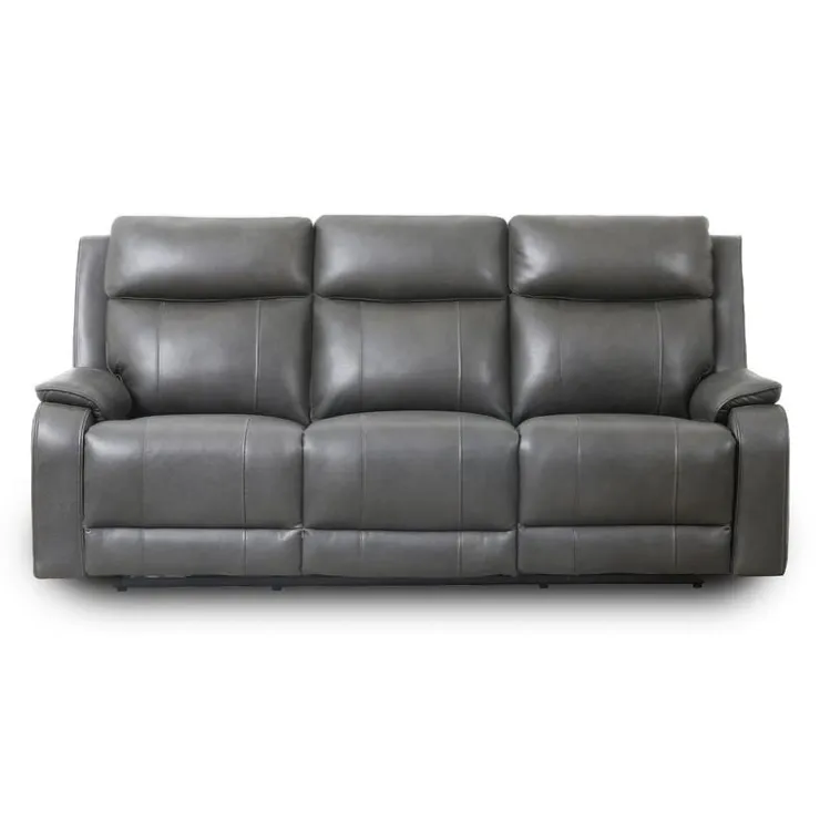 Power Leather Reclining Sofa with Adjustable Headrests - Grey Charocal grey Clearance