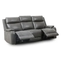 Power Leather Reclining Sofa with Adjustable Headrests - Grey Charocal grey Clearance