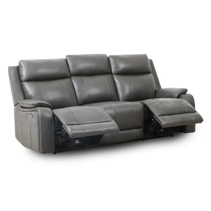 Power Leather Reclining Sofa with Adjustable Headrests - Grey Charocal grey Clearance