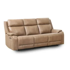 Power Leather Reclining Sofa with Adjustable Headrests - Taupe Mole Discount