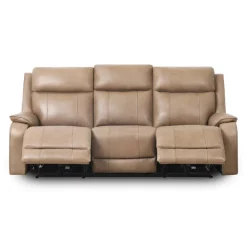Power Leather Reclining Sofa with Adjustable Headrests - Taupe Mole Discount