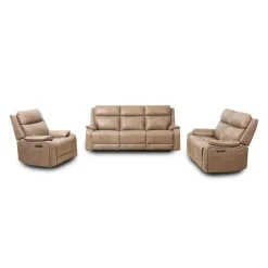 Power Leather Reclining Sofa with Adjustable Headrests - Taupe Mole Discount
