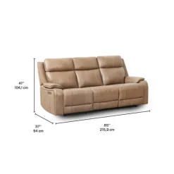Power Leather Reclining Sofa with Adjustable Headrests - Taupe Mole Discount
